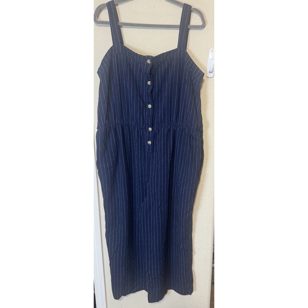 A.N.A. Wide Leg Crop Jumpsuit Womens XXL Navy‎ Linen Blend Pinstripes Nautical